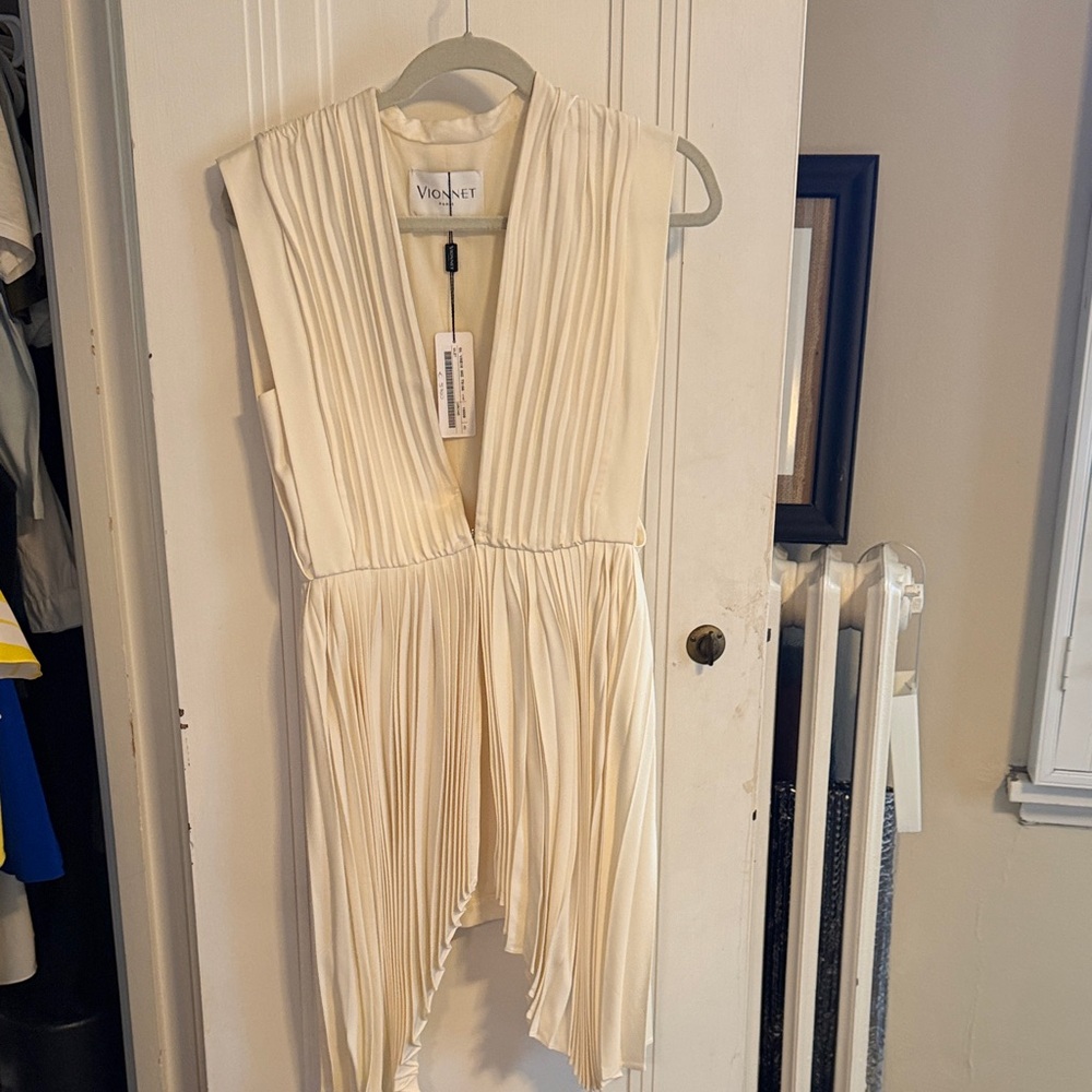 Vionnet Ivory Pleated Asymmetrical Dress